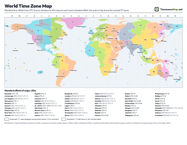 Preview: printable World time zone map